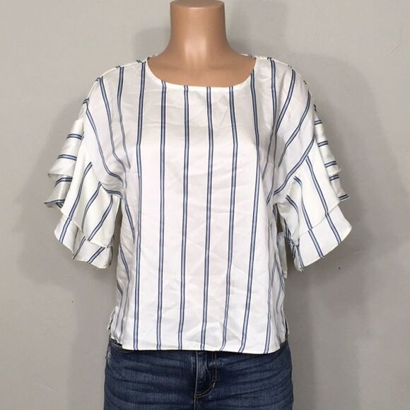 NEW. Vince Camuto stripe blouse with flutter sleeve. NWT - Picture 2 of 8